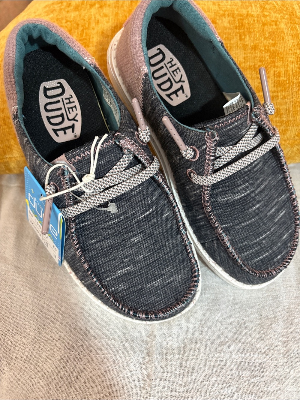 Hey Dude Kids Slip-On Casual Shoes in Charcoal with Pink Trim Size 11